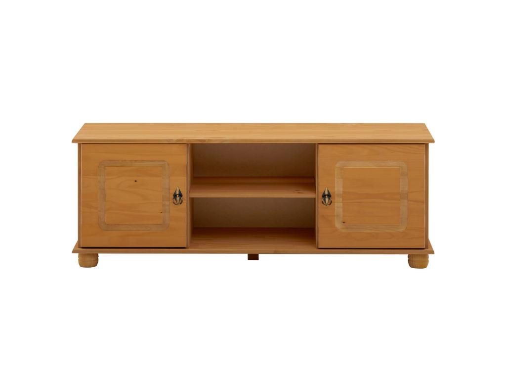 Elariva 134cm country-style wooden TV stand/bench with 2 doors and 2 niches in stained and waxed solid pine OHFH11883