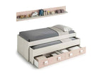 Double Bed with 2 Drawers and One Shelf, Finished in Alpine White and Pastel Pink VXYW41118