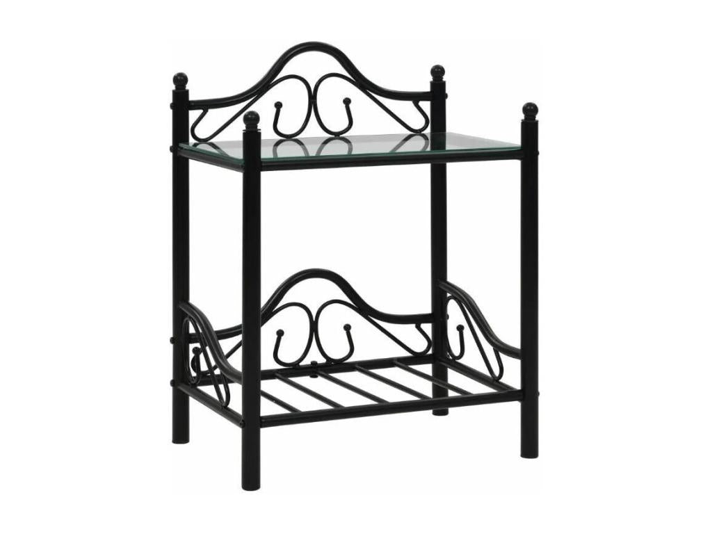 Elariva ULFG42650 Bedside Table with 2 Shelves, Black Metal and Tempered Glass