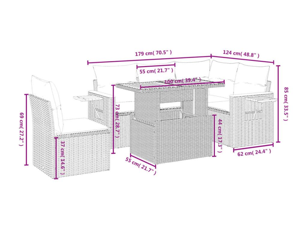 6-piece beige resin wicker garden furniture set with cushions HCOM79763