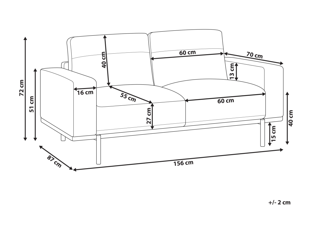 Cream Fabric 2-Seater Sofa XECH63652