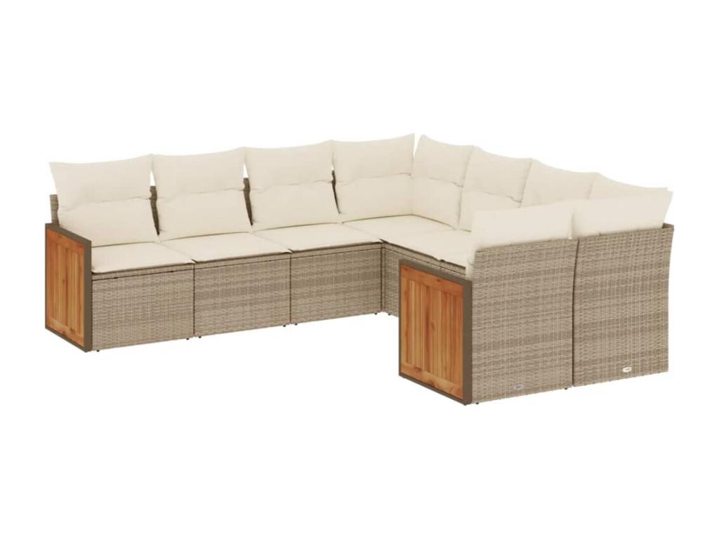 8-piece garden furniture set with cushions, beige woven resin VSMP76898